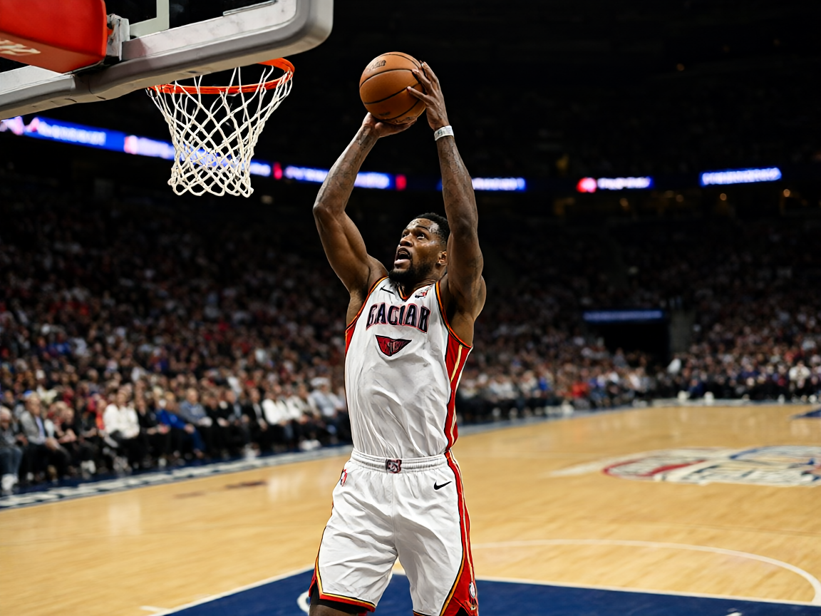 NBA篮球比赛现场,球员在球场上奋力拼搏